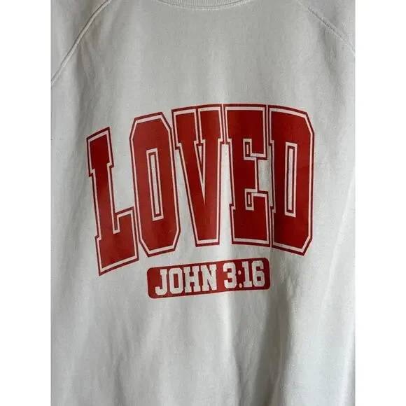Athletic Works LOVED John 3:16 White Graphic Sweatshirt Pullover L (12-14) - Picture 4 of 7